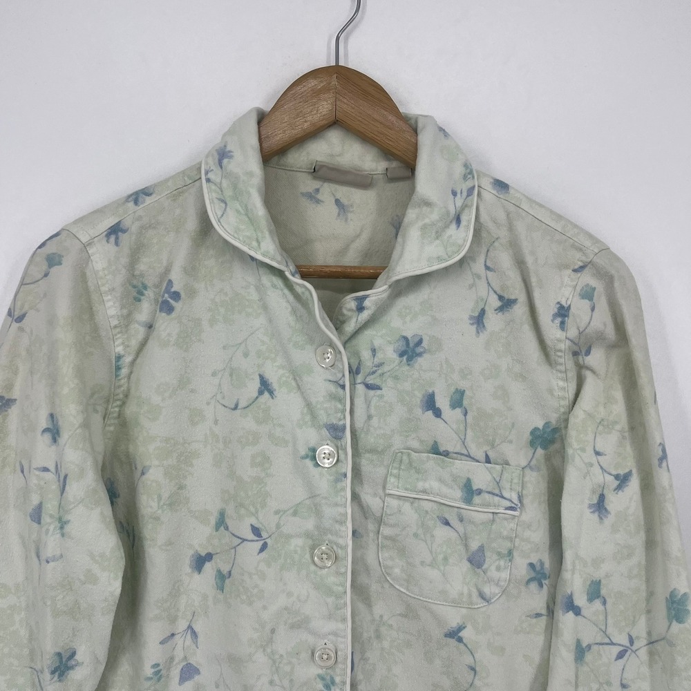 LL Bean Womens Petite Small Flannel Pajama Top Blue Floral Cotton - Picture 10 of 14
